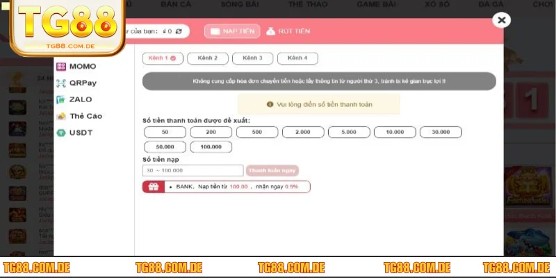 Nạp Tiền TG88 - Các Phương Thức Thanh Toán Tiện Lợi Nhất Chia sẻ 4 phương thức nạp tiền TG88 nhanh chóng